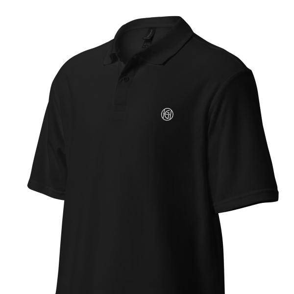 unisex pique polo shirt black left front 647ca7d6c3642